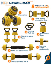 Cargar imagen en el visor de la galería, Mancuernas Ajustables 20kg 8 en 1 — Kit con Barra y Soportes para Casa
