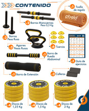Cargar imagen en el visor de la galería, Mancuernas Ajustables 20kg 8 en 1 — Kit con Barra y Soportes para Casa
