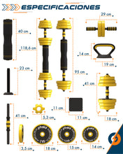 Cargar imagen en el visor de la galería, Mancuernas Ajustables 20kg 8 en 1 — Kit con Barra y Soportes para Casa
